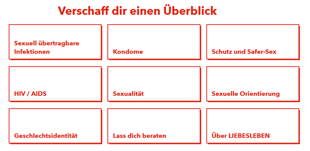 Screenshot von der Seite Liebesleben.de: Überblick der Themen