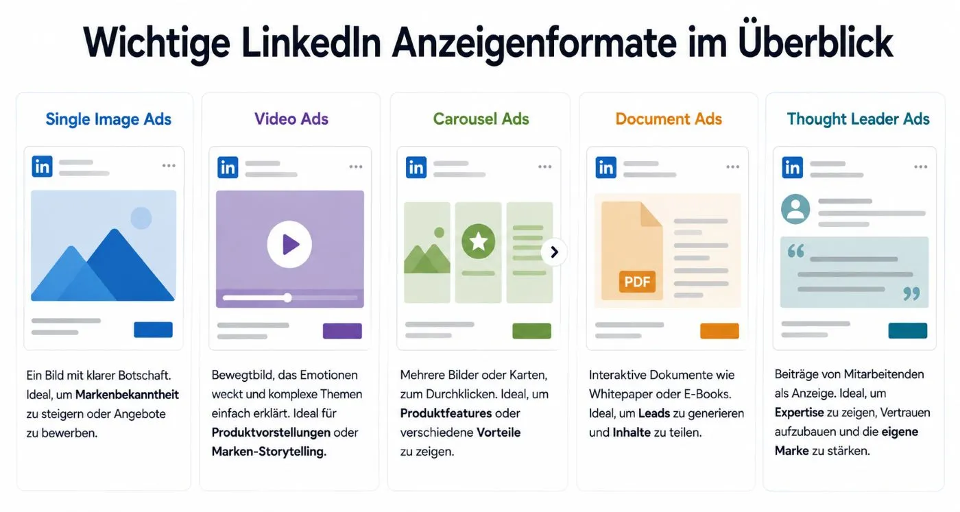 Übersicht wichtiger Anzeigenformate für LinkedIn Ads