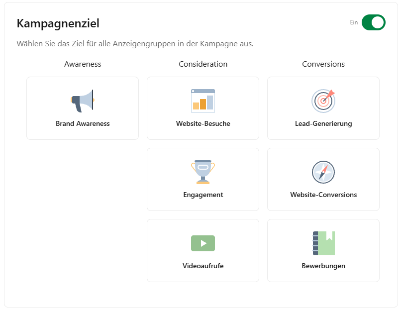 Kampagnenziele im LinkedIn Campaign Manager auswählen