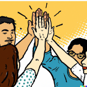 Ein 5-köpfiges SEO-Team macht gemeinsam ein High Five