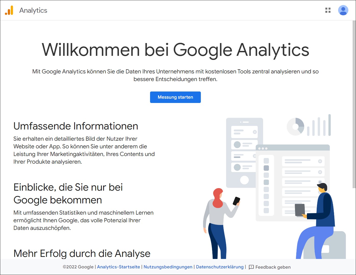 Google Analytics Startseite Google Analytics einbinden: Startseite zur Einrichtung eines neuen Analytics-Kontos