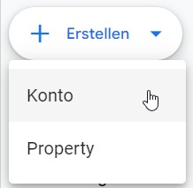Konto & Property Ein Mauszeiger bewegt sich über einen Konto-Button, darunter ist eine Auswahl zur Property.