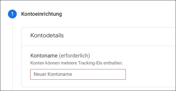 Kontoübersicht Feld in GA zur Kontonamensvergebung