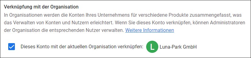 Organisationsverknüpfung Feld in GA zur Verknüpfung mit der Organisation