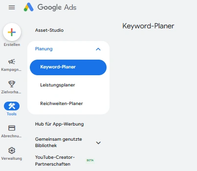 keywordplaner_menü Google Keyword Planer in Google Ads