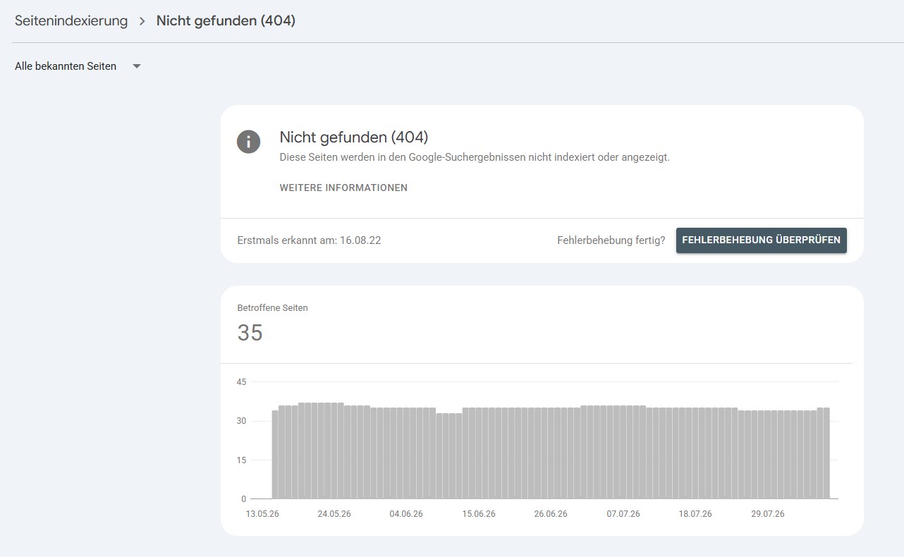 404-Fehler im Bericht zur Seitenindexierung der Google Search Console